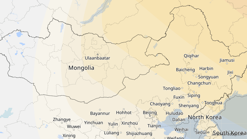 A map of Innere Mongolei, China, showing the path of the 6. Jan 2019 Partielle Sonnenfinsternis