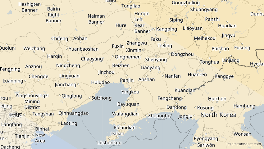 A map of Liaoning, China, showing the path of the 6. Jan 2019 Partielle Sonnenfinsternis
