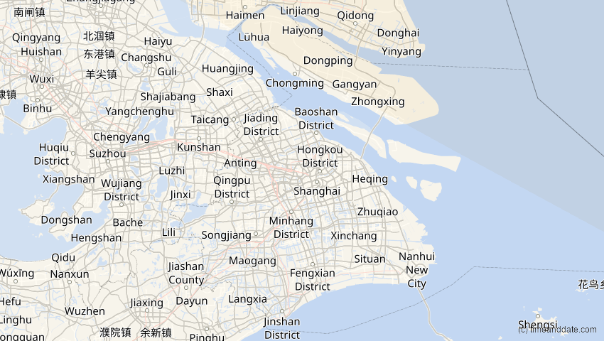 A map of Shanghai, China, showing the path of the 6. Jan 2019 Partielle Sonnenfinsternis