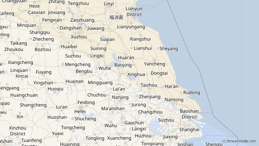 A map of Jiangsu, China, showing the path of the 6. Jan 2019 Partielle Sonnenfinsternis