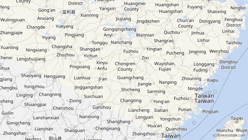 A map of Jiangxi, China, showing the path of the 6. Jan 2019 Partielle Sonnenfinsternis