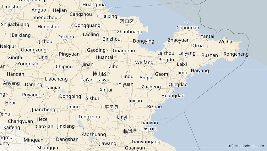 A map of Shandong, China, showing the path of the 6. Jan 2019 Partielle Sonnenfinsternis
