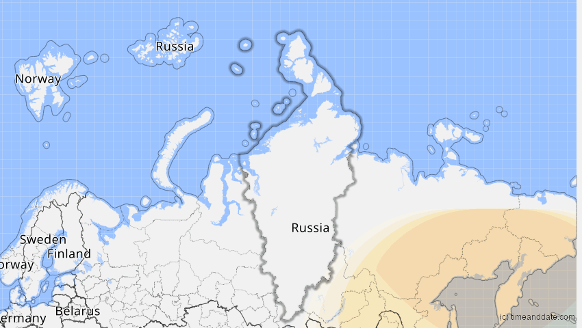 A map of Krasnojarsk, Russland, showing the path of the 6. Jan 2019 Partielle Sonnenfinsternis