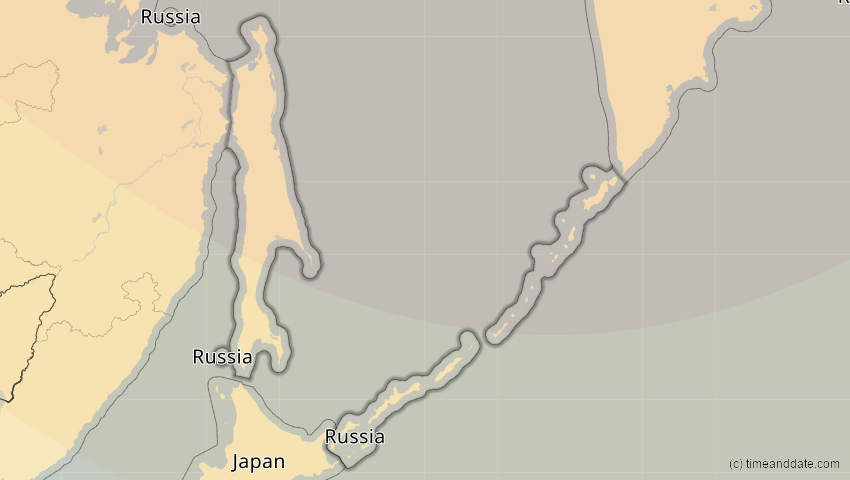 A map of Sachalin, Russland, showing the path of the 6. Jan 2019 Partielle Sonnenfinsternis