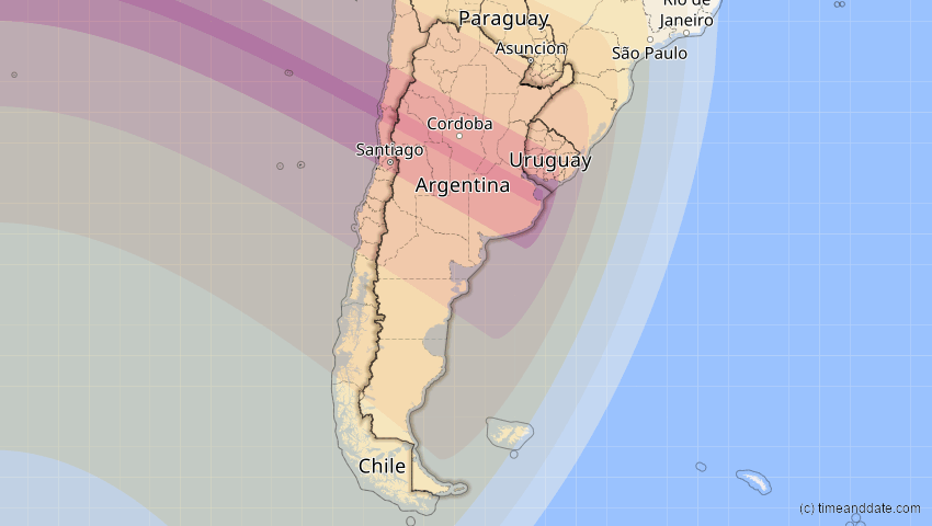 A map of Argentinien, showing the path of the 2. Jul 2019 Totale Sonnenfinsternis