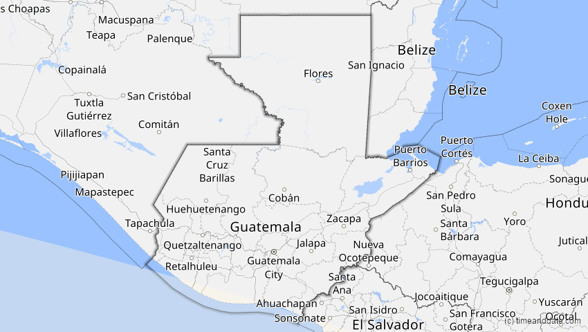A map of Guatemala, showing the path of the 2. Jul 2019 Totale Sonnenfinsternis