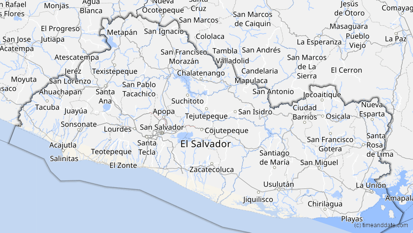 A map of El Salvador, showing the path of the 2. Jul 2019 Totale Sonnenfinsternis