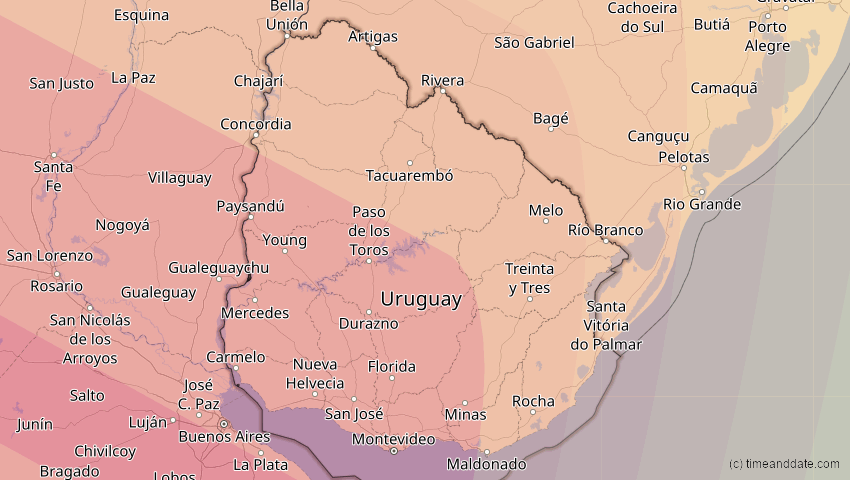 A map of Uruguay, showing the path of the 2. Jul 2019 Totale Sonnenfinsternis