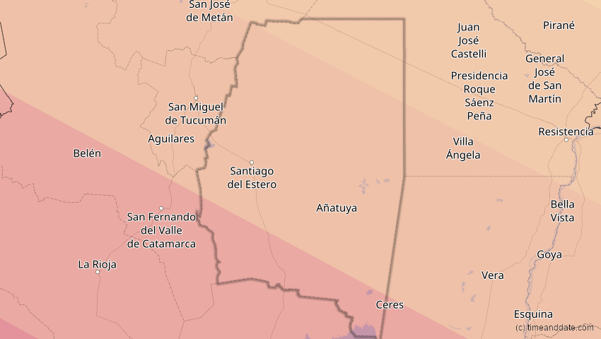 A map of Santiago del Estero, Argentinien, showing the path of the 2. Jul 2019 Totale Sonnenfinsternis