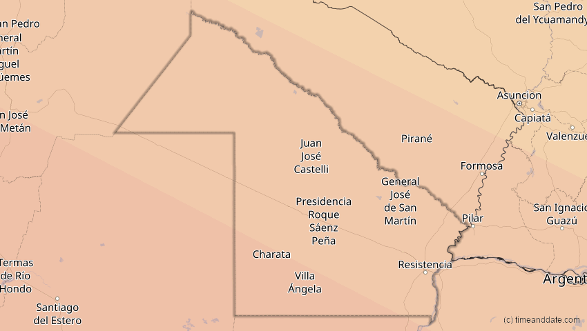 A map of Chaco, Argentinien, showing the path of the 2. Jul 2019 Totale Sonnenfinsternis