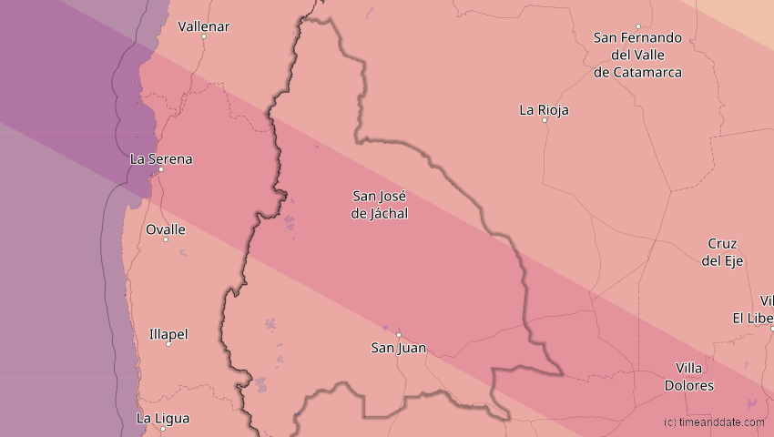 A map of San Juan, Argentinien, showing the path of the 2. Jul 2019 Totale Sonnenfinsternis