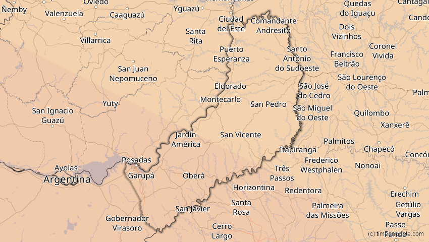 A map of Misiones, Argentinien, showing the path of the 2. Jul 2019 Totale Sonnenfinsternis