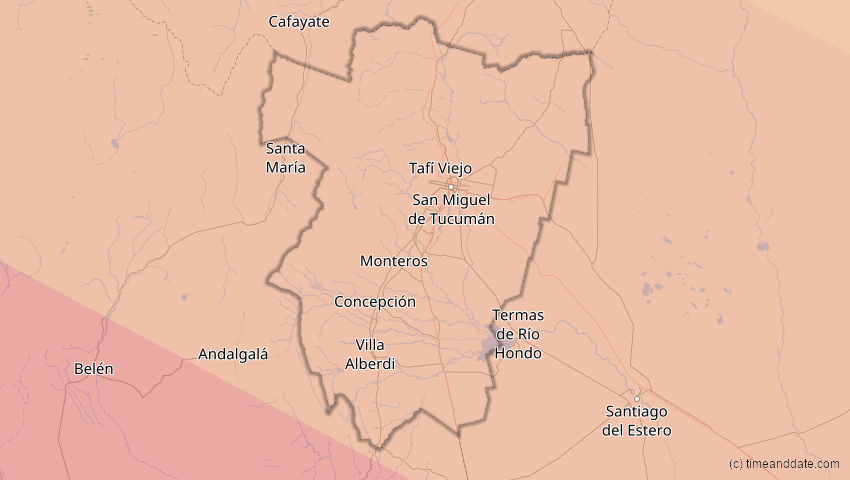 A map of Tucumán, Argentinien, showing the path of the 2. Jul 2019 Totale Sonnenfinsternis