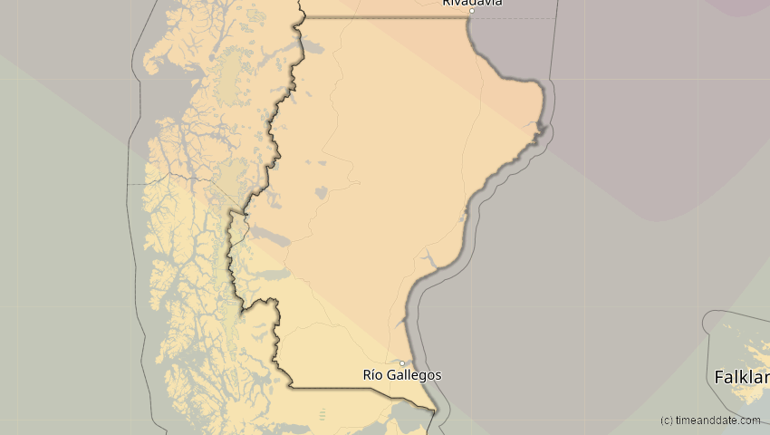A map of Santa Cruz, Argentinien, showing the path of the 2. Jul 2019 Totale Sonnenfinsternis