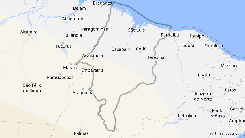 A map of Maranhão, Brasilien, showing the path of the 2. Jul 2019 Totale Sonnenfinsternis