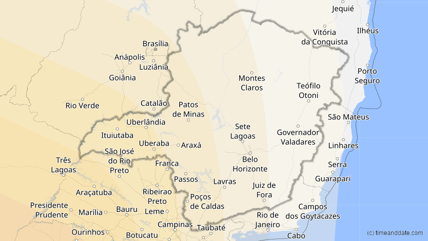 A map of Minas Gerais, Brasilien, showing the path of the 2. Jul 2019 Totale Sonnenfinsternis
