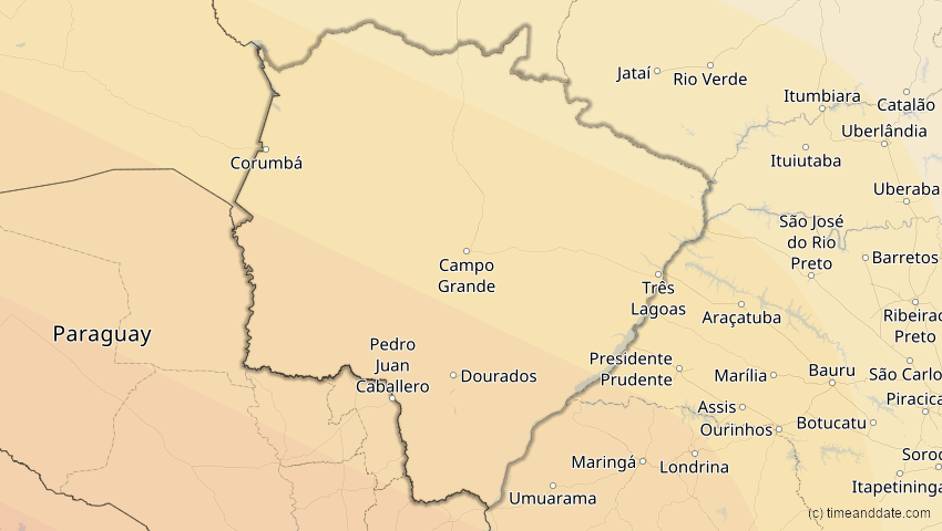 A map of Mato Grosso do Sul, Brasilien, showing the path of the 2. Jul 2019 Totale Sonnenfinsternis