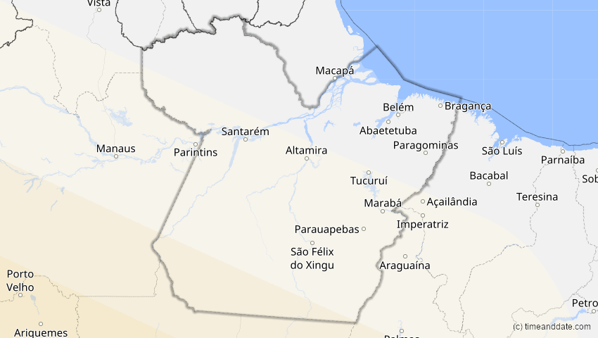 A map of Pará, Brasilien, showing the path of the 2. Jul 2019 Totale Sonnenfinsternis