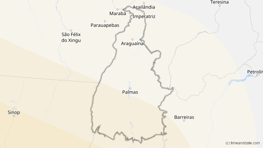 A map of Tocantins, Brasilien, showing the path of the 2. Jul 2019 Totale Sonnenfinsternis