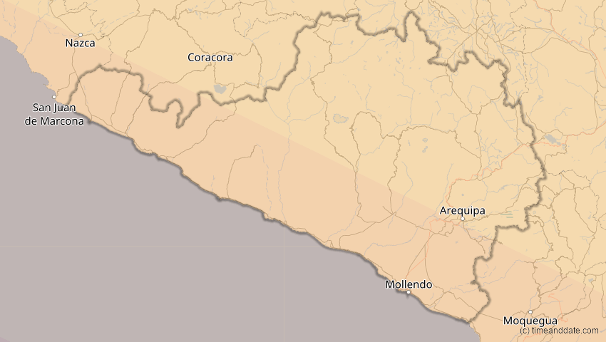 A map of Arequipa, Peru, showing the path of the 2. Jul 2019 Totale Sonnenfinsternis