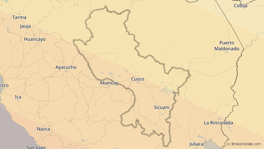 A map of Cusco, Peru, showing the path of the 2. Jul 2019 Totale Sonnenfinsternis