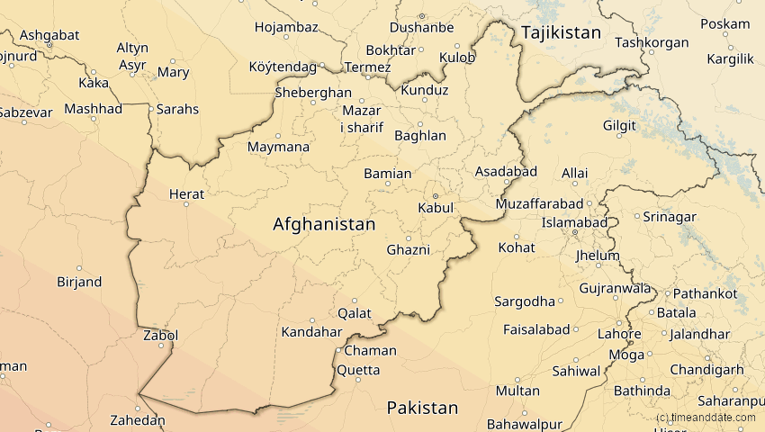 A map of Afghanistan, showing the path of the 26. Dez 2019 Ringförmige Sonnenfinsternis