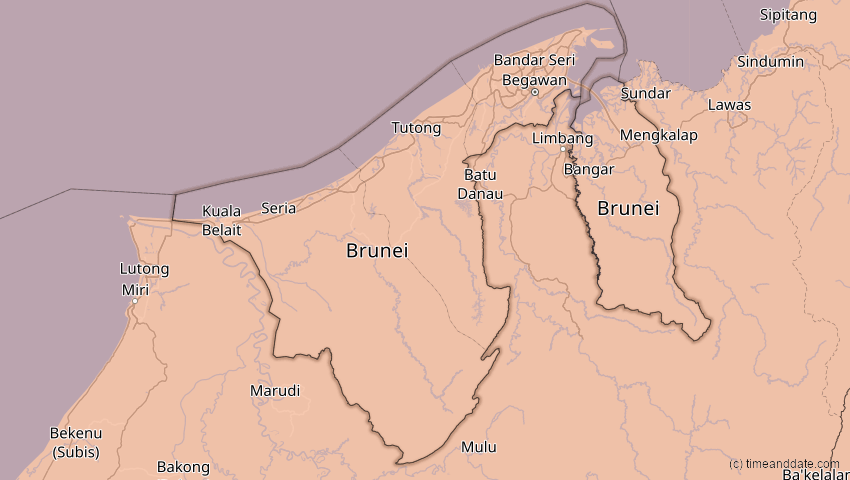 A map of Brunei, showing the path of the 26. Dez 2019 Ringförmige Sonnenfinsternis