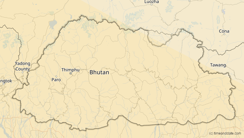 A map of Bhutan, showing the path of the 26. Dez 2019 Ringförmige Sonnenfinsternis