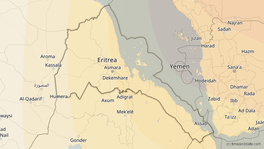 A map of Eritrea, showing the path of the 26. Dez 2019 Ringförmige Sonnenfinsternis
