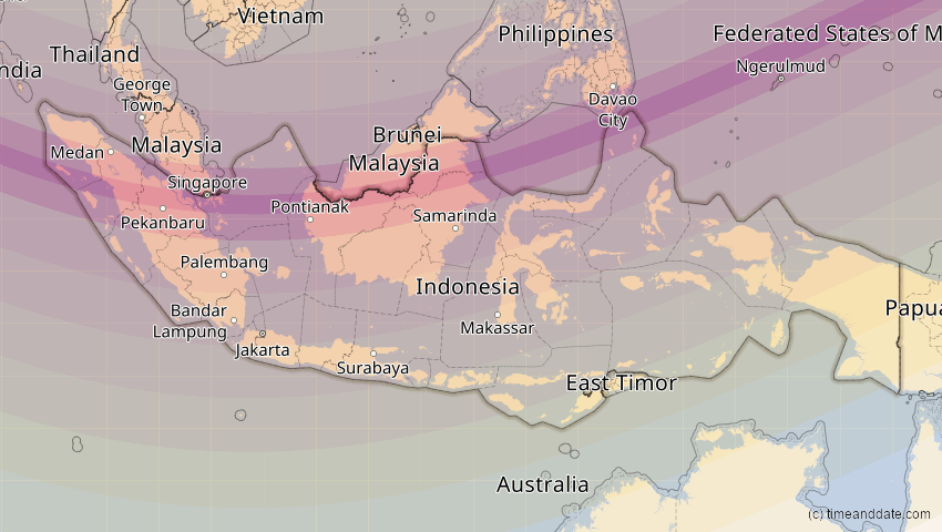 A map of Indonesien, showing the path of the 26. Dez 2019 Ringförmige Sonnenfinsternis