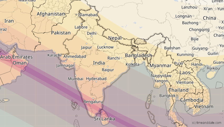 A map of Indien, showing the path of the 26. Dez 2019 Ringförmige Sonnenfinsternis