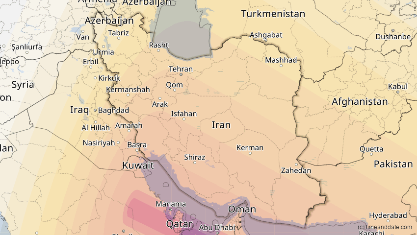 A map of Iran, showing the path of the 26. Dez 2019 Ringförmige Sonnenfinsternis