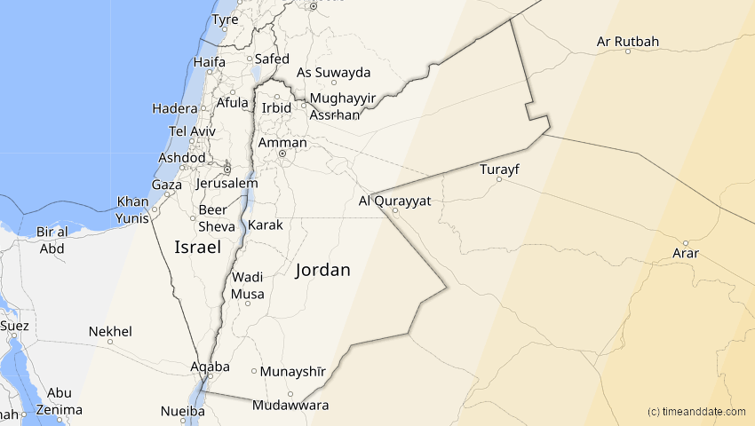A map of Jordanien, showing the path of the 26. Dez 2019 Ringförmige Sonnenfinsternis