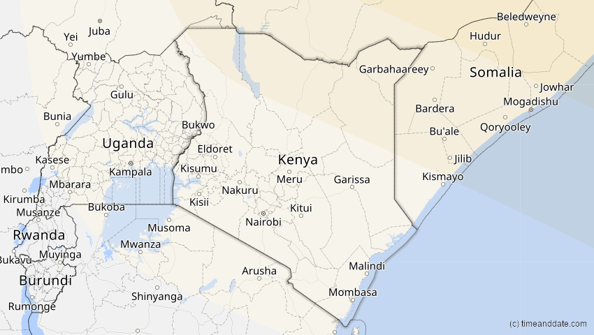 A map of Kenia, showing the path of the 26. Dez 2019 Ringförmige Sonnenfinsternis