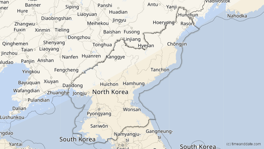 A map of Nordkorea, showing the path of the 26. Dez 2019 Ringförmige Sonnenfinsternis