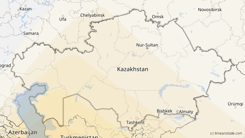 A map of Kasachstan, showing the path of the 26. Dez 2019 Ringförmige Sonnenfinsternis