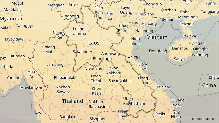 A map of Laos, showing the path of the 26. Dez 2019 Ringförmige Sonnenfinsternis