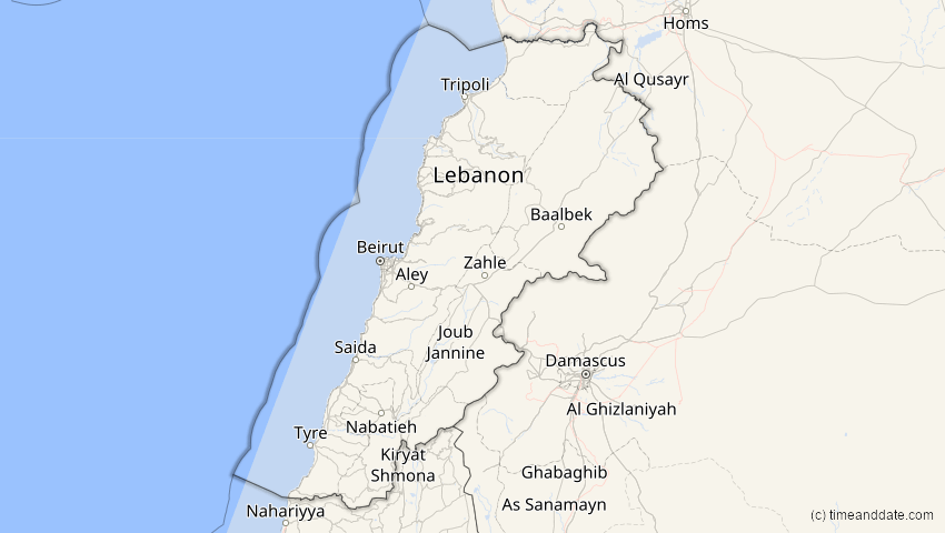 A map of Libanon, showing the path of the 26. Dez 2019 Ringförmige Sonnenfinsternis