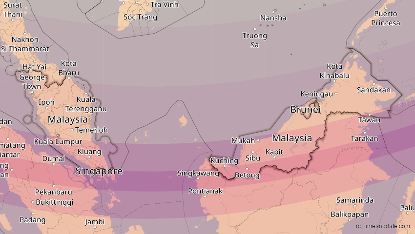 A map of Malaysia, showing the path of the 26. Dez 2019 Ringförmige Sonnenfinsternis