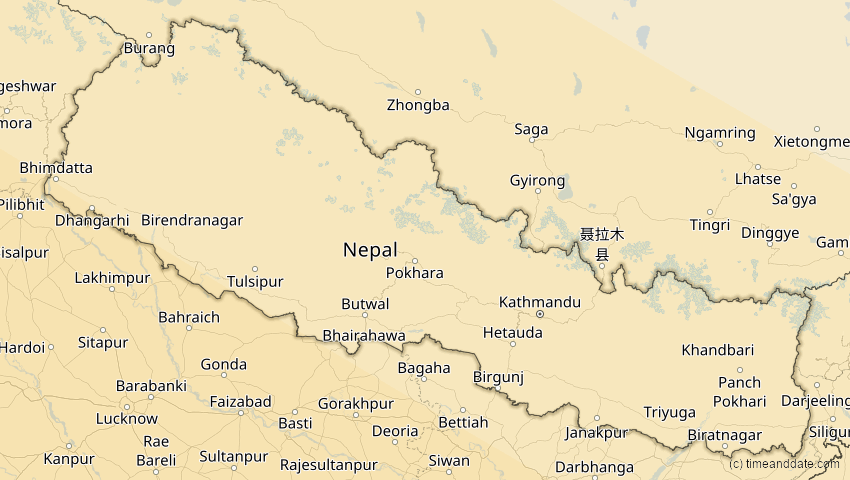 A map of Nepal, showing the path of the 26. Dez 2019 Ringförmige Sonnenfinsternis