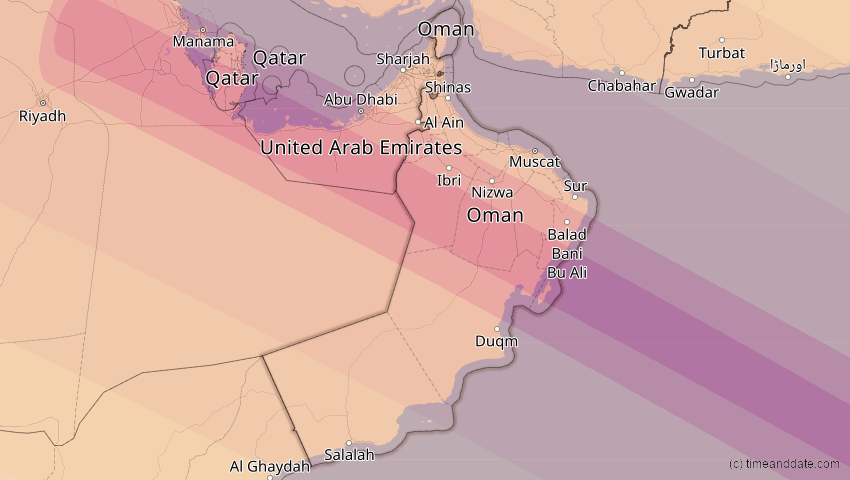 A map of Oman, showing the path of the 26. Dez 2019 Ringförmige Sonnenfinsternis