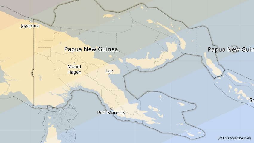 A map of Papua-Neuguinea, showing the path of the 26. Dez 2019 Ringförmige Sonnenfinsternis