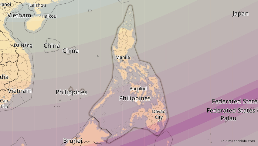 A map of Philippinen, showing the path of the 26. Dez 2019 Ringförmige Sonnenfinsternis