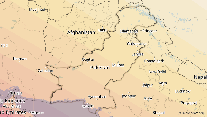 A map of Pakistan, showing the path of the 26. Dez 2019 Ringförmige Sonnenfinsternis