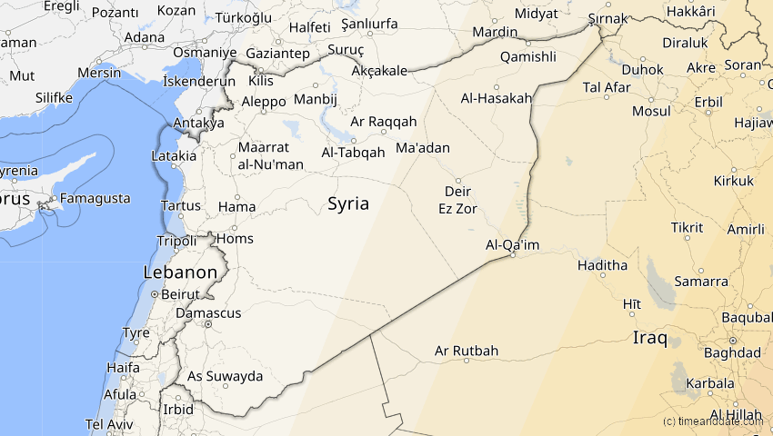 A map of Syrien, showing the path of the 26. Dez 2019 Ringförmige Sonnenfinsternis
