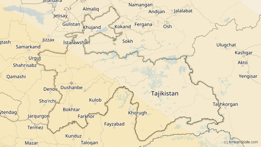 A map of Tadschikistan, showing the path of the 26. Dez 2019 Ringförmige Sonnenfinsternis