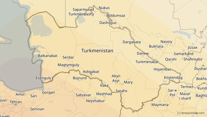A map of Turkmenistan, showing the path of the 26. Dez 2019 Ringförmige Sonnenfinsternis