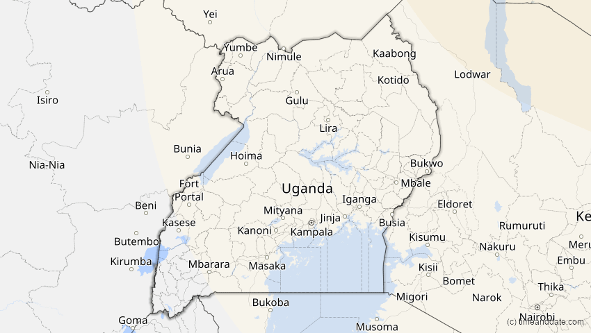 A map of Uganda, showing the path of the 26. Dez 2019 Ringförmige Sonnenfinsternis