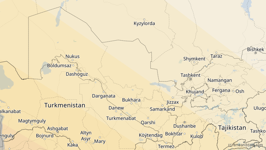 A map of Usbekistan, showing the path of the 26. Dez 2019 Ringförmige Sonnenfinsternis