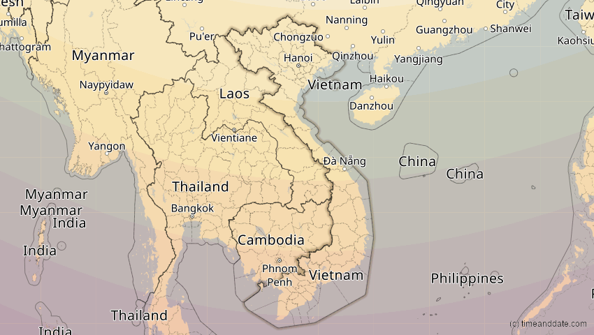 A map of Vietnam, showing the path of the 26. Dez 2019 Ringförmige Sonnenfinsternis